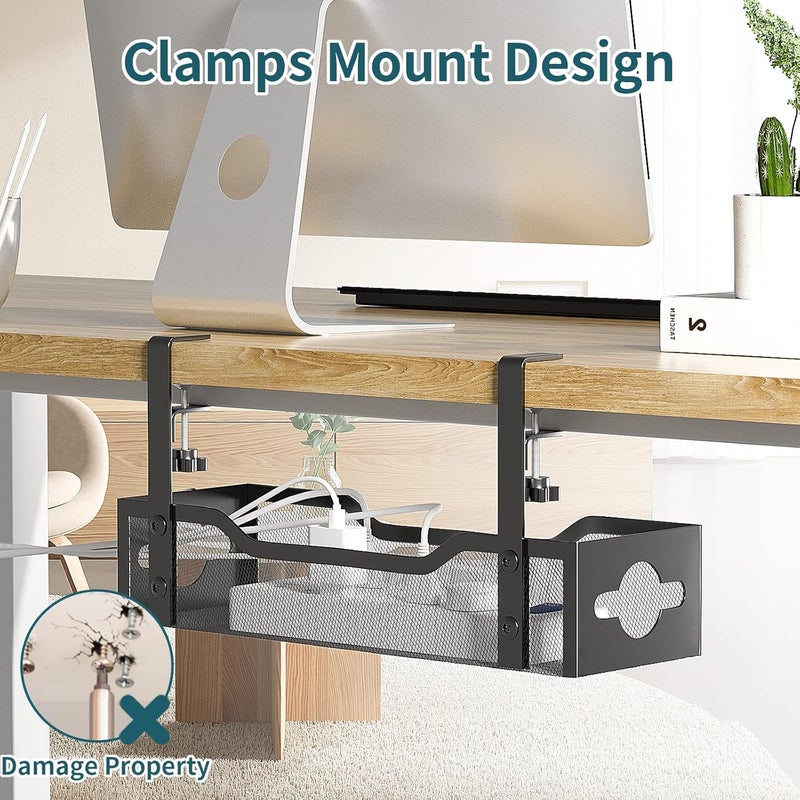 Litwaro Under Desk Cable Management Tray 2 Pack, No Drill, Organizer with Clamp Easy to Install for Standing Cord Organizer, Wire Damage Desk, Black, 13.38''-2 pack - Image 4